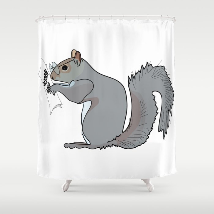 Funny and Cute Squirrel with Glasses Reads Acorn Map Shower Curtain