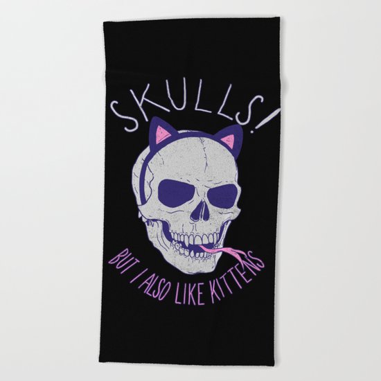 Skulls and Kittens Beach Towel