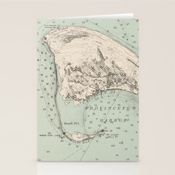 Vintage Map of Provincetown MA (1892) Stationery Cards by BravuraMedia