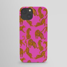 Abstract leopard with red lips illustration in fuchsia background  iPhone Case