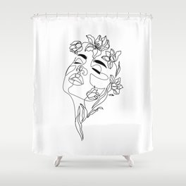 Minimal Woman Face line art. Head of Flowers Art Print Flower Woman Line Art Shower Curtain