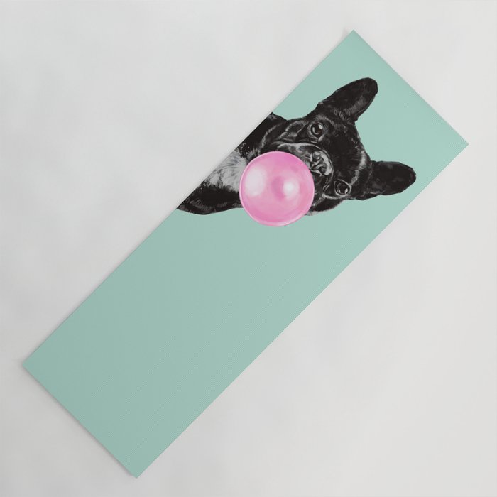 Bubble Gum Sneaky French Bulldog in Green Yoga Mat