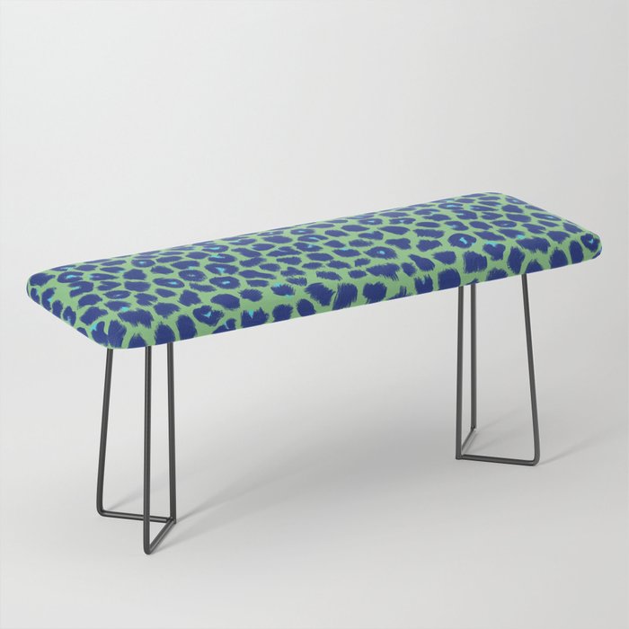 Leopard Spots, Cheetah Print, Blue, Turquoise, Fresh Green, Brush Strokes Bench
