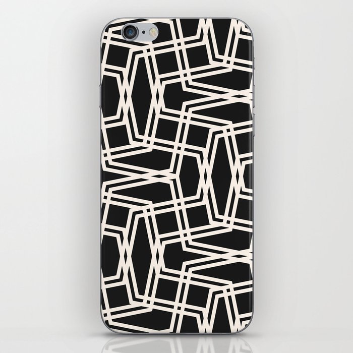 Vintage seamless pattern with diagonal stripes, thin crossing lines, chevron, zigzag, mesh, grid. Simple minimalist black and white texture. Abstract geometric background. Repeat monochrome design iPhone Skin