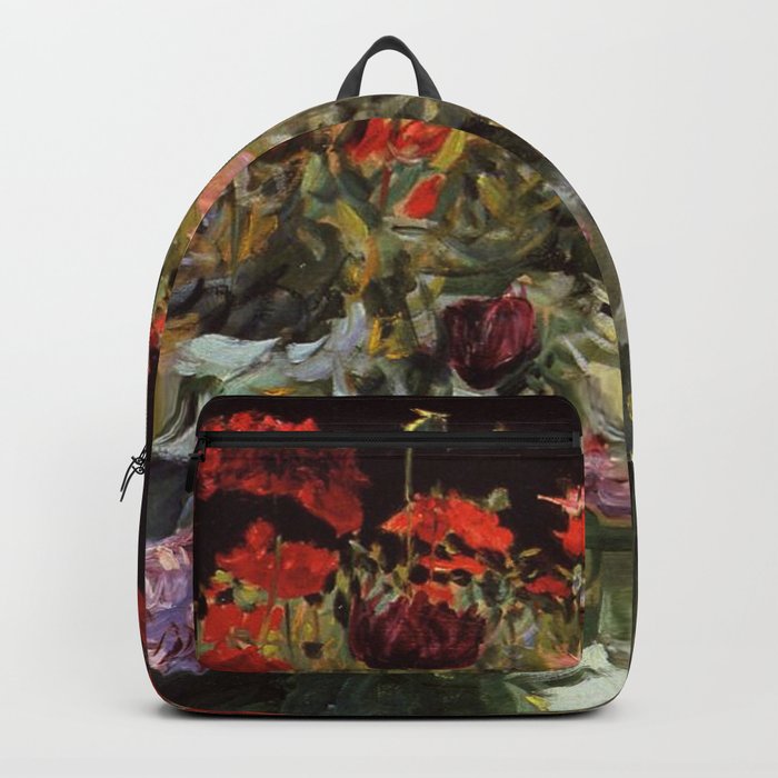 Violet Blue, Red, and Pink Poppy Blossoms portrait painting by John Singer Sargent Backpack