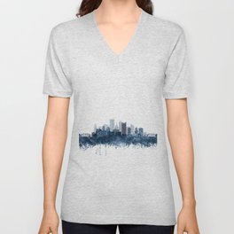 Pittsburgh City Skyline Watercolor Blue by Zouzounio Art V Neck T Shirt