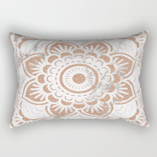Rose gold marble mandala Rectangular Pillow