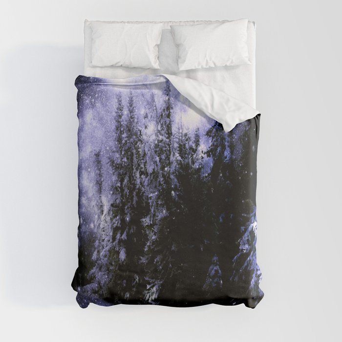 Galaxy Winter Forest Periwinkle Gray Duvet Cover