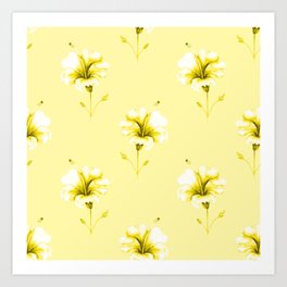 Hibiscus Pattern on Yellow Background Art Print