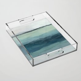 Sea Levels - Seafoam Green Mint Navy Blue Abstract Ocean Art Painting Acrylic Tray