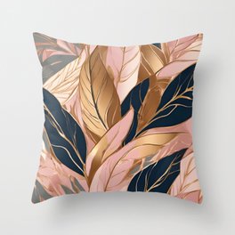 Blush Pink Gold Modern Boho Leaves Collection Throw Pillow