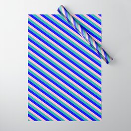 [ Thumbnail: Blue, Pink, and Light Sea Green Colored Lines Pattern Wrapping Paper ]