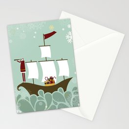 Santa and christmas sailboat Stationery Cards