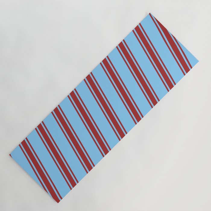 Light Sky Blue & Brown Colored Striped/Lined Pattern Yoga Mat