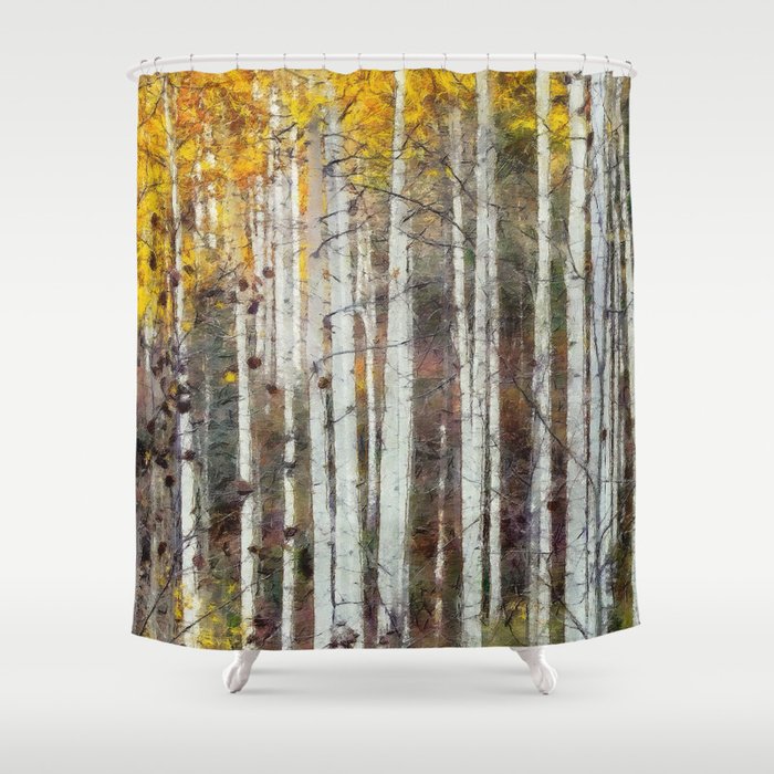 Northern Birch Forest Painting Shower Curtain By Eveystudios