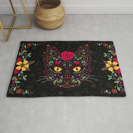 Day of the Dead Kitty Cat Sugar Skull Area & Throw Rug