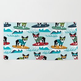 Boston Terrier surfing pattern cute pet gifts dog lovers boston terriers Beach Towel