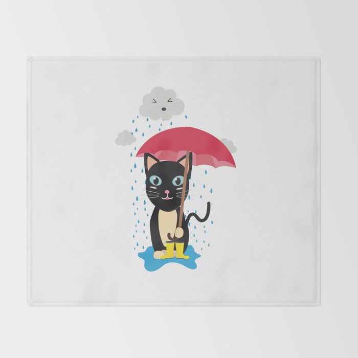 Cat In The Rain With Umbrella Throw Blanket By Ilovecotton Society6