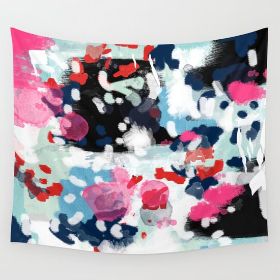 Aubrey - Abstract painting in bright colors pink navy white gold Wall Tapestry