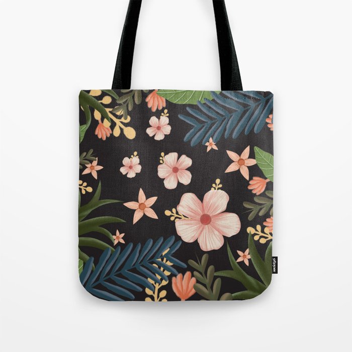 Tropical Flower Pattern Floral Summer On Blue Background Tote Bag