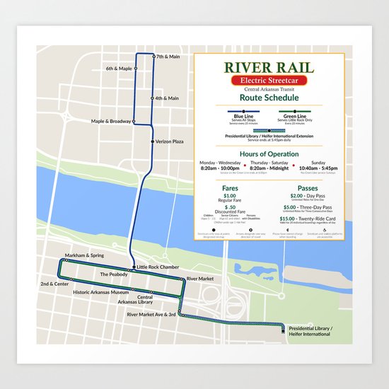 Little Rock Streetcar Map Art Print