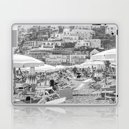 Positano Beach Day Photo | Black and White Travel Photography Art Print | Amalfi Coast, Italy Laptop Skin