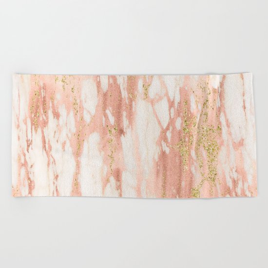 Rose Gold Marble - Rose Gold Yellow Gold Shimmery Metallic Marble Beach Towel