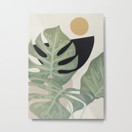 Elegant Shapes 16 Metal Print | Summer, Drawing, Monstera, Art, Tropical, Sun, Leaf, Minimalist, Shape, Palm 
