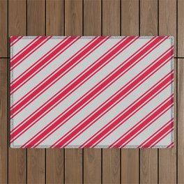 [ Thumbnail: Light Grey & Crimson Colored Striped Pattern Outdoor Rug ]