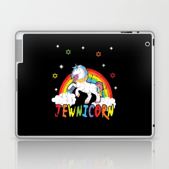 Cute Rainbow Unicorn Jew Menorah Happy Hanukkah Laptop & iPad Skin