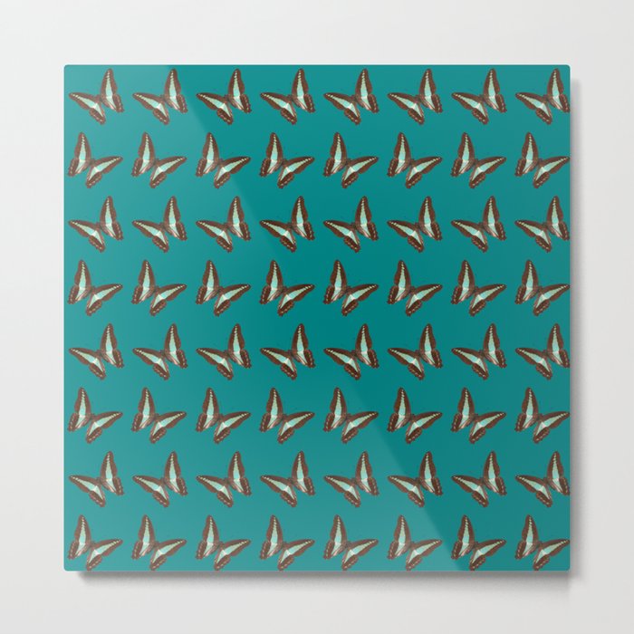 Turquoise & Brown Butterfly Pattern Metal Print