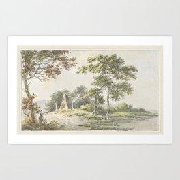 Landscape with resting hiker, Cecilia Barbiers (attributed to), 1700 - 1800 Art Print