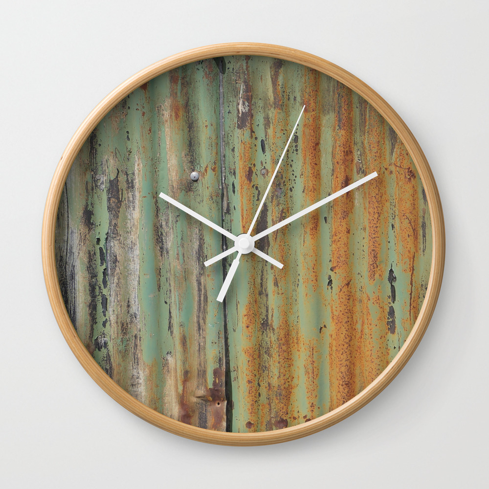Corrugated Rusty Metal Fence Paint Texture Wall Clock By