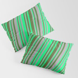 [ Thumbnail: Dark Grey, Green & Dark Olive Green Colored Lines/Stripes Pattern Pillow Sham ]