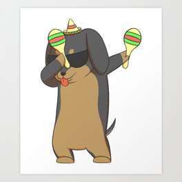 Dabbing Dachshund Dog In Sombrero With Maracas Art Print | Dogparty, Dachshund, Partyinggift, Puppyshirt, Dachshundmom, Dabpose, Dabbingpose, Dachshundtshirt, Sausagedogtee, Graphicdesign 