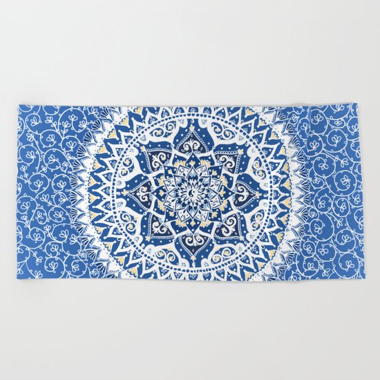 Yin Yang Mandala Pattern (Blue & Yellow) Beach Towel