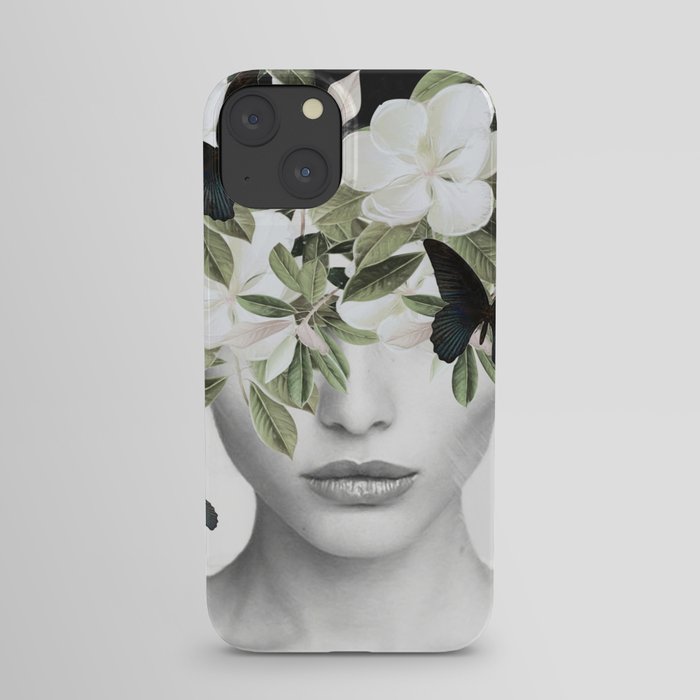 Woman With Flowers and Butterflies 3 iPhone Case