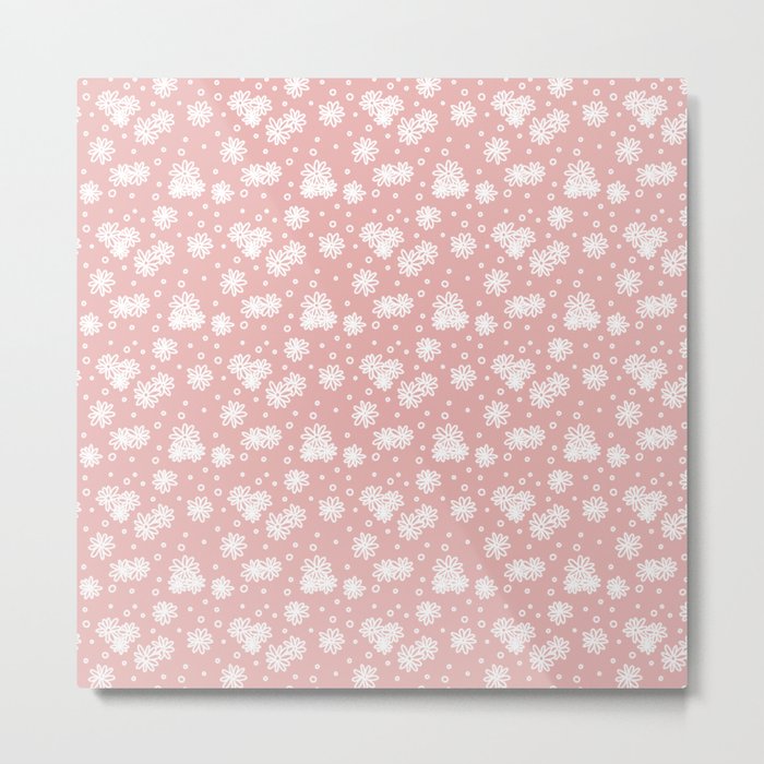 Daisies and Dots - Pink and White Metal Print