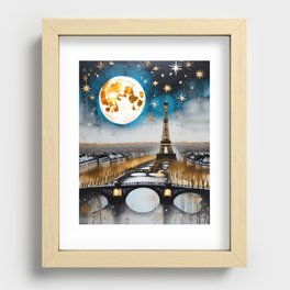 Christmas In Paris - Eiffel Tower Gold and Silver Landscape Winter Art Recessed Framed Print
