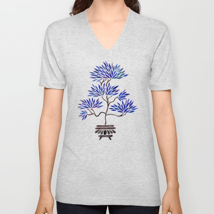 Bonsai Tree – Navy Palette V Neck T Shirt
