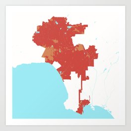Los Angeles California Minimalist Map (Peach) Art Print | Map, Parks, Graphicdesign, Digital, California, Lakes, Streams, Cartography, Minimalist, Gis 
