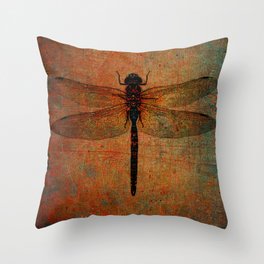 Dragonfly On Orange and Green Background Throw Pillow