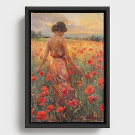 By Richard Edward Miller Across the poppy field A woman in a bright dress Framed Canvas