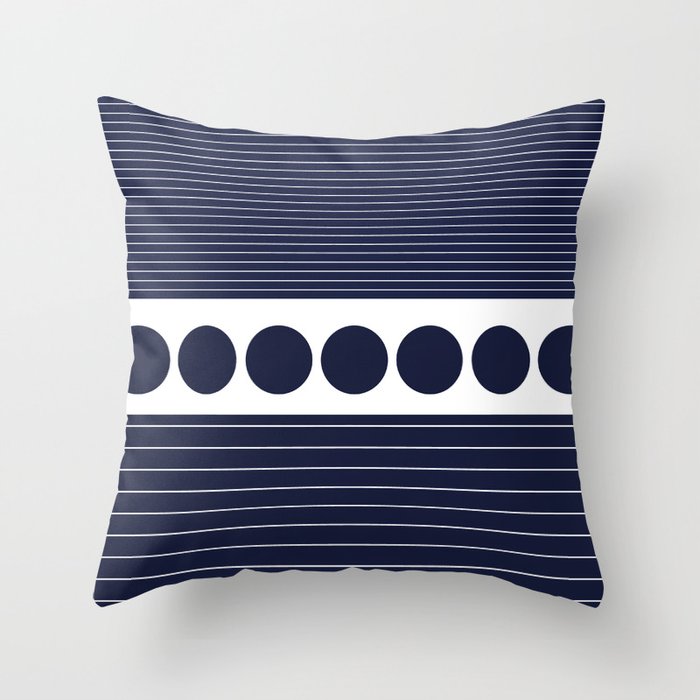 Navy Blue White Dots Stripes Throw Pillow