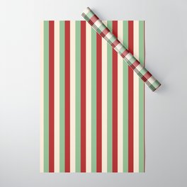 [ Thumbnail: Dark Sea Green, Red, and Beige Colored Striped/Lined Pattern Wrapping Paper ]