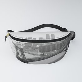 Williamsburg Bridge, East River at South Sixth St. & Twin Towers, New York City skyline photograph Fanny Pack