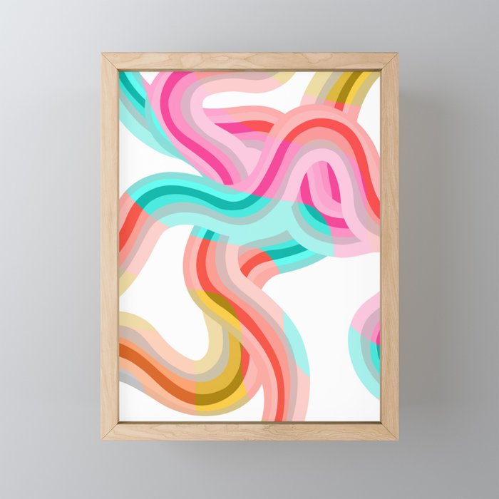 Neon Pastel Rainbows Dance Framed Mini Art Print