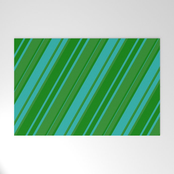 Forest Green, Green & Light Sea Green Colored Pattern of Stripes Welcome Mat