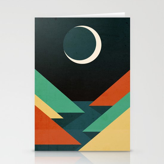 Quiet stream under crescent moon Stationery Cards