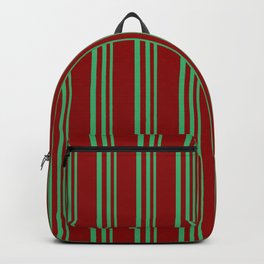 [ Thumbnail: Sea Green & Dark Red Colored Stripes/Lines Pattern Backpack ]